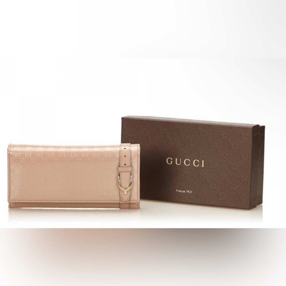 GUCCI Blush Pink Patent Microguccissima Leather Continental Wallet